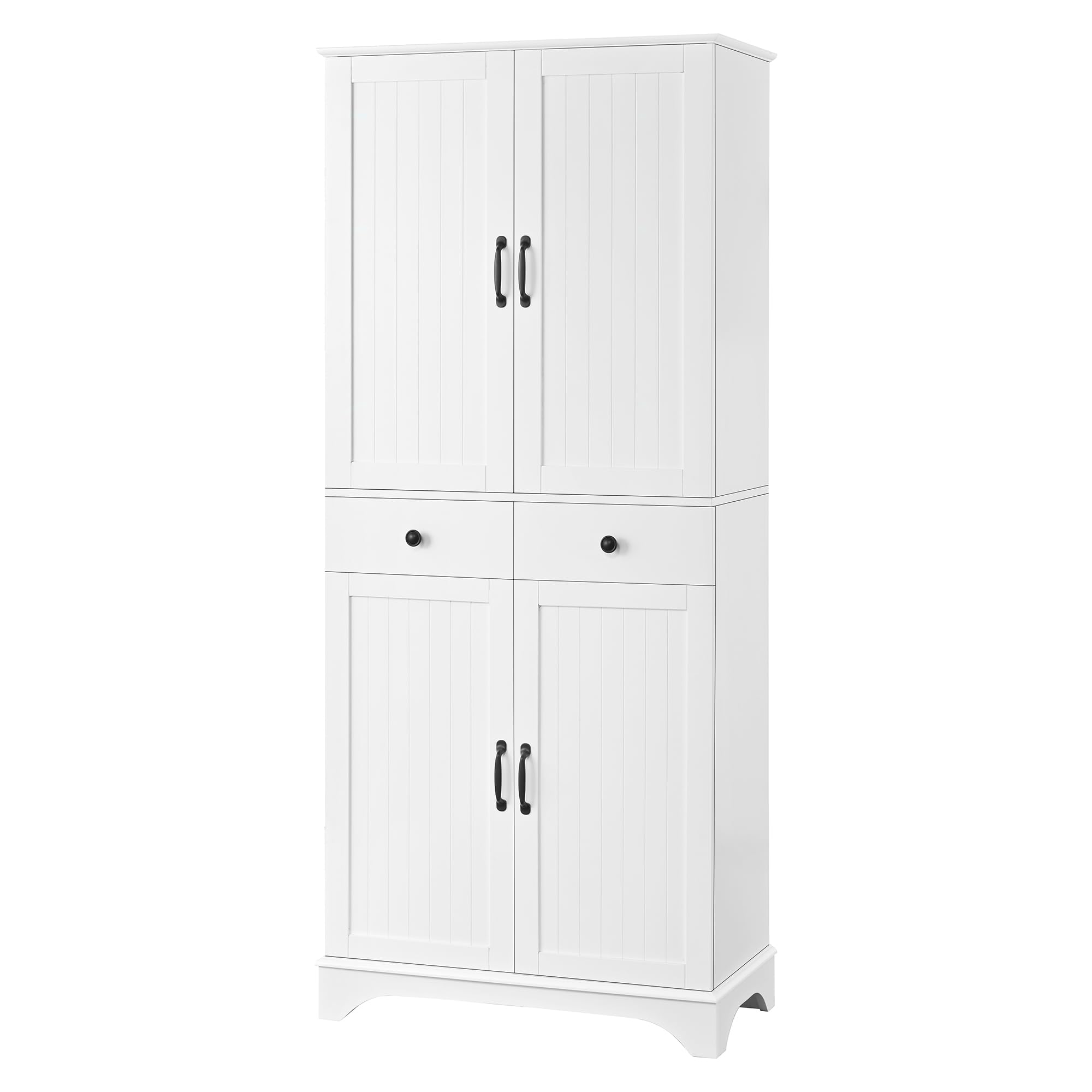 Armario alto con estantes ajustables y cajones, estantería con estantes extensibles y puertas de frigorífico, ideal para comedor, salón y cocina (color blanco)