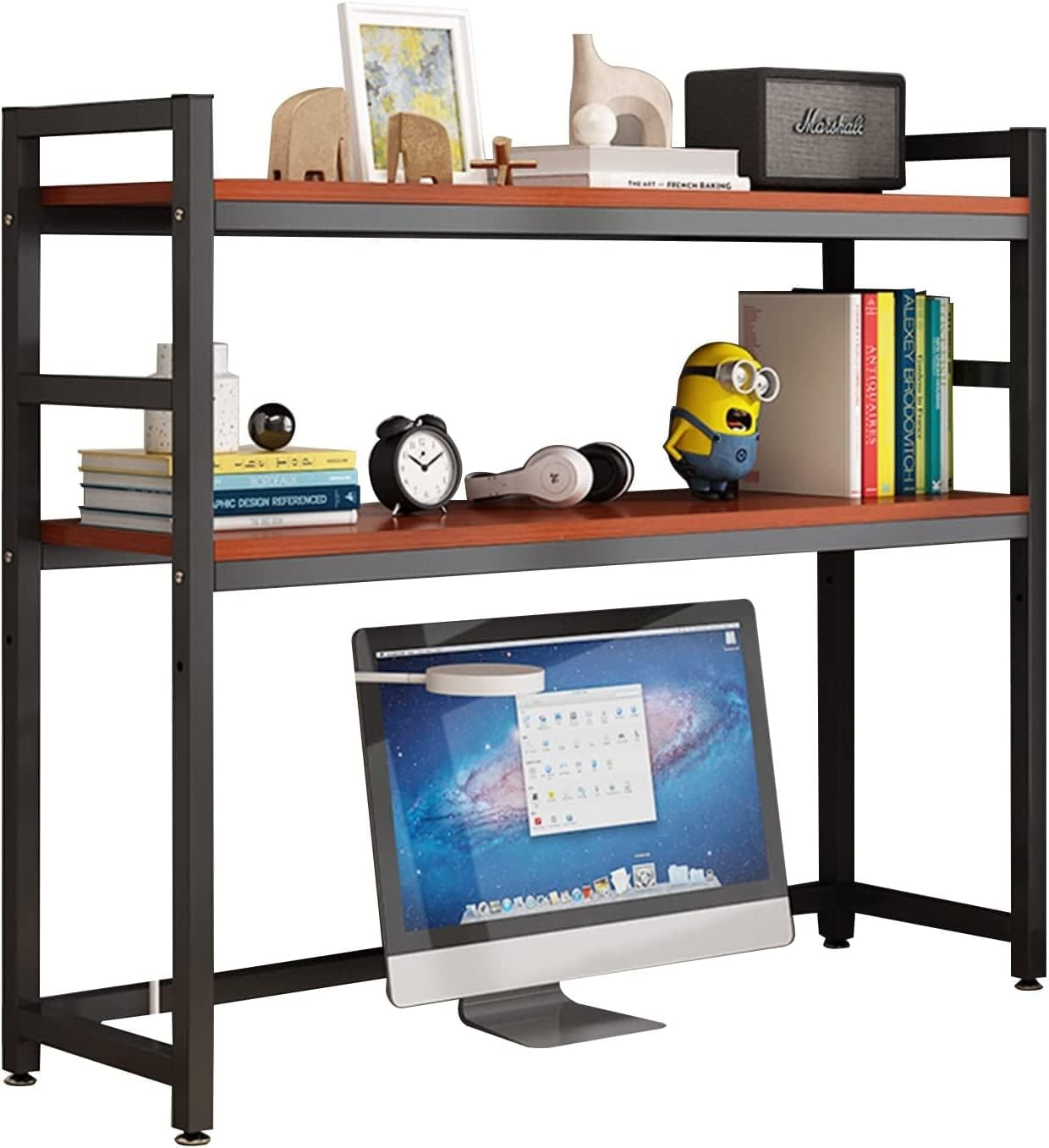 KORP 2 Tier Adjustable Bookshelf Countertop Hutch Bookshelf,Desktop Bookcase for