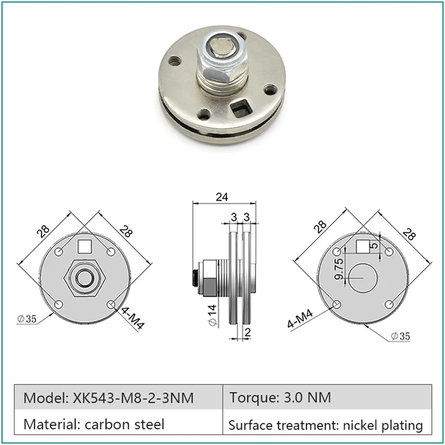 360-degree Rotating Hinge Can Be Adjusted to Any Hinge Page Through-Hole Disc Shaft Can Pass Through The Hollow Shaft(XK543-M8-2-3NM)