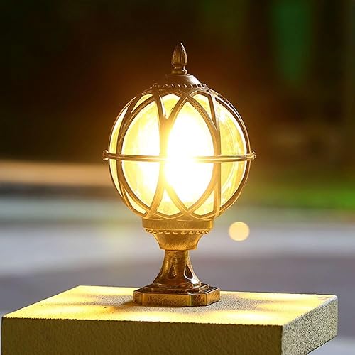 Luces de pilar al aire libre Retro ámbar bola de vidrio poste luz lámpara de columna de aluminio fundido a presión Villa Patio Jardín parque poste