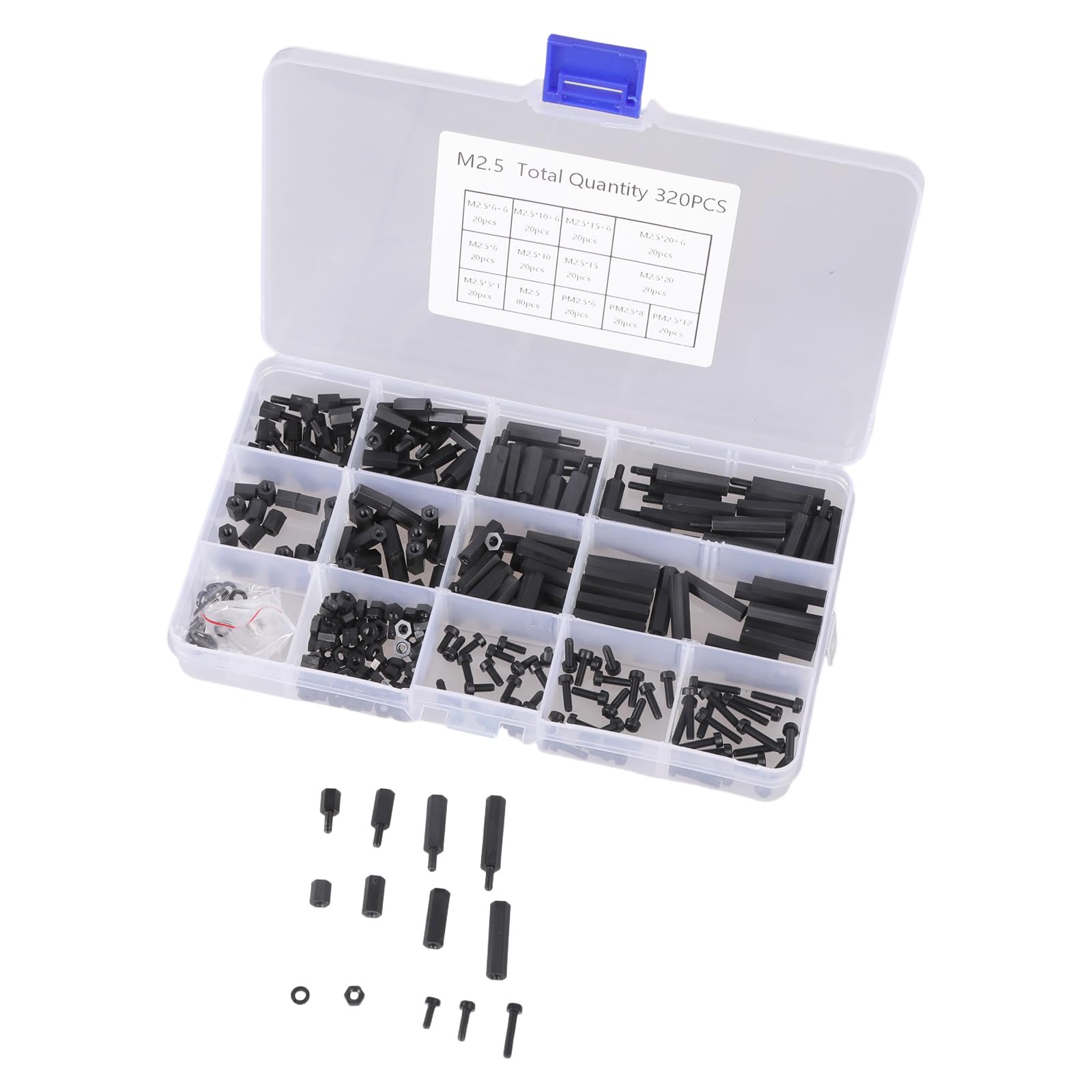 Uikios Men's 2.5 320Pcs Nylon Hexagonal Standoffs Spacers Screws Nut Flat Washers Assortt Set For Circuit Board And Computer Building Fe Nylon Hexagonal Spacer Standoffs Screws Nut