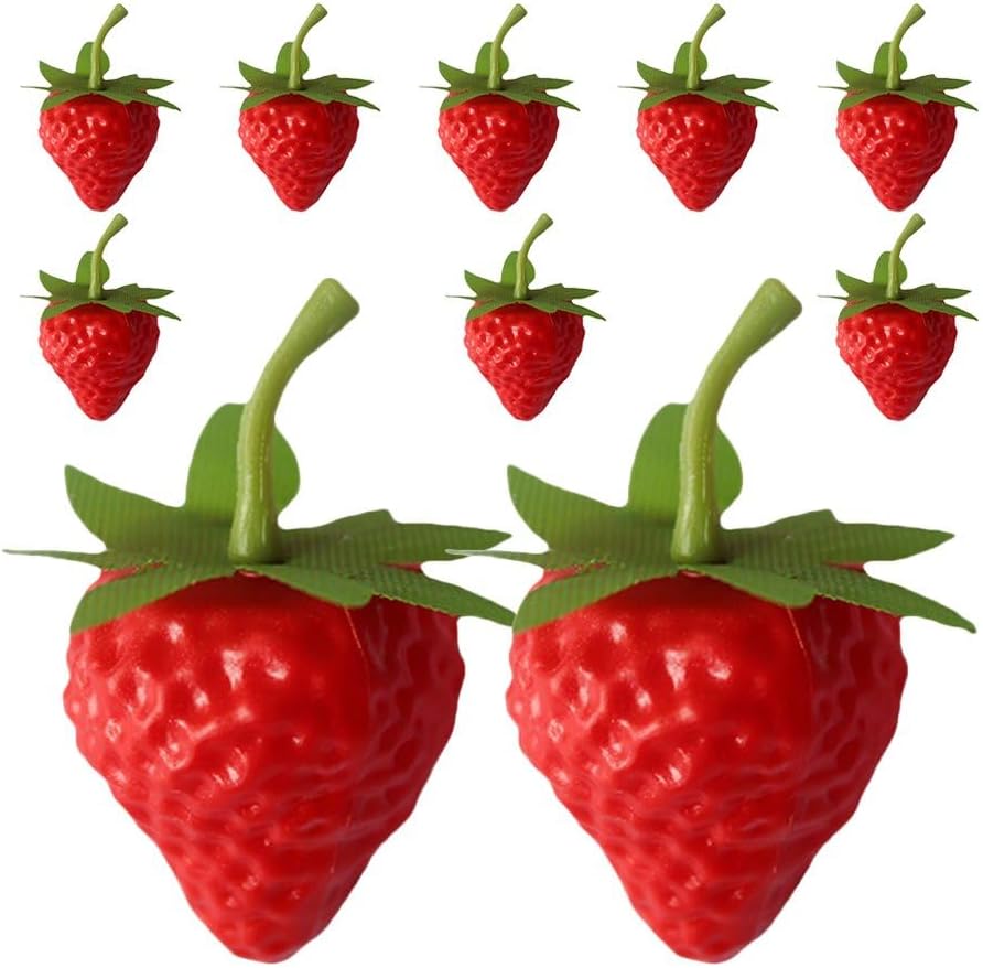 10 Pcs Red Artificial Strawberries Decoration,Plastic Fake Lifelike Simulation Realistic Strawberry Artificial Fruits Prop for Home Kitchen Decoration Artificial Plants and Flowers