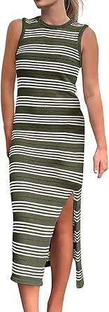 Vestito estivo da donna a maniche corte con tasca laterale midi in