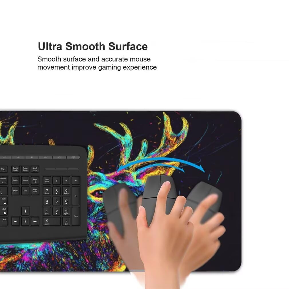 Alfombrilla Raton XXL 1200 x 600 x 3 mm, Mouse Pad Grande Gaming, Alfombrilla de Raton Negro Tapete Escritorio, Lavable Mousepad para Juegos Y Oficina, Impermeable y Antideslizante (Ciervo) -MP1589