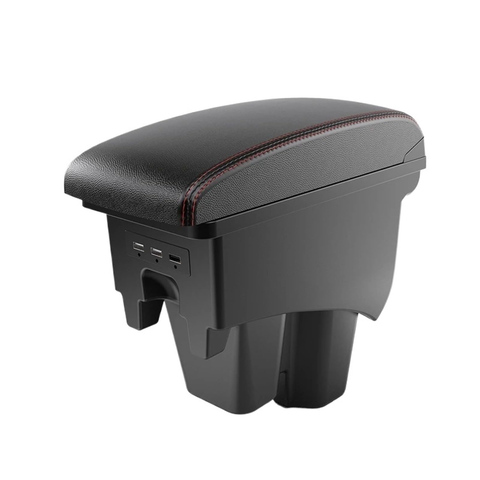 UMDJJU For City Car Armrest Heighten Double Layer Storage Box Retrofit Accessories With USB Car Centre Console Armrest Box(B1 Black red leather)
