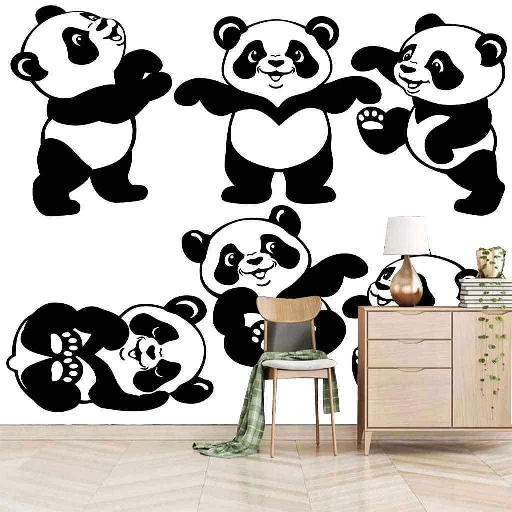 Papier peint canevas panda noir et blanc fresque murale haut de gamme