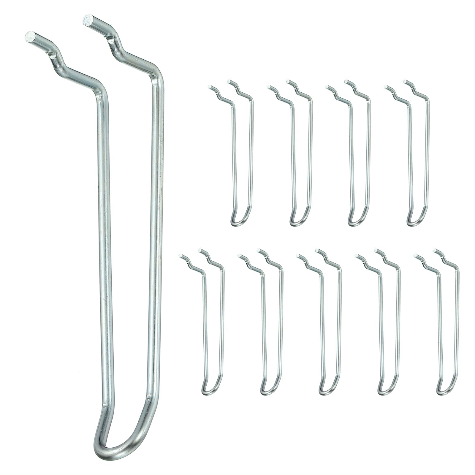 sourcing map 10 Pcs Pegboard Hooks 13cm, 5.1 Inch Peg Board Hooks Kit Fit 1/6" Pegboard Garage for Hanging Shelving Tool Storage Craft Organizing, Silver Tone