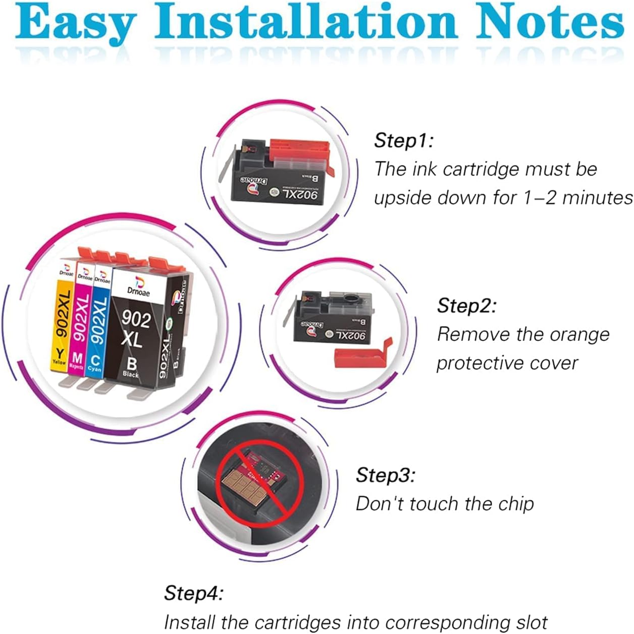 Flash Sale Drnoae Compatible Ink Cartridge Replacement for HP 902 XL 902XL to use with Officejet 6978 6954 6962 6968 6975 Printers (2 Sets)