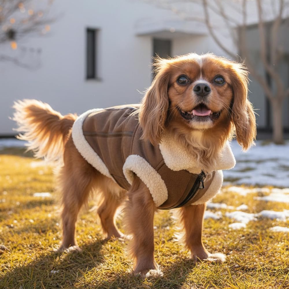 Abrigo para perro con forro polar cálido para perros medianos y pequeños, abrigo suave y resistente al viento para clima frío de invierno (café M)