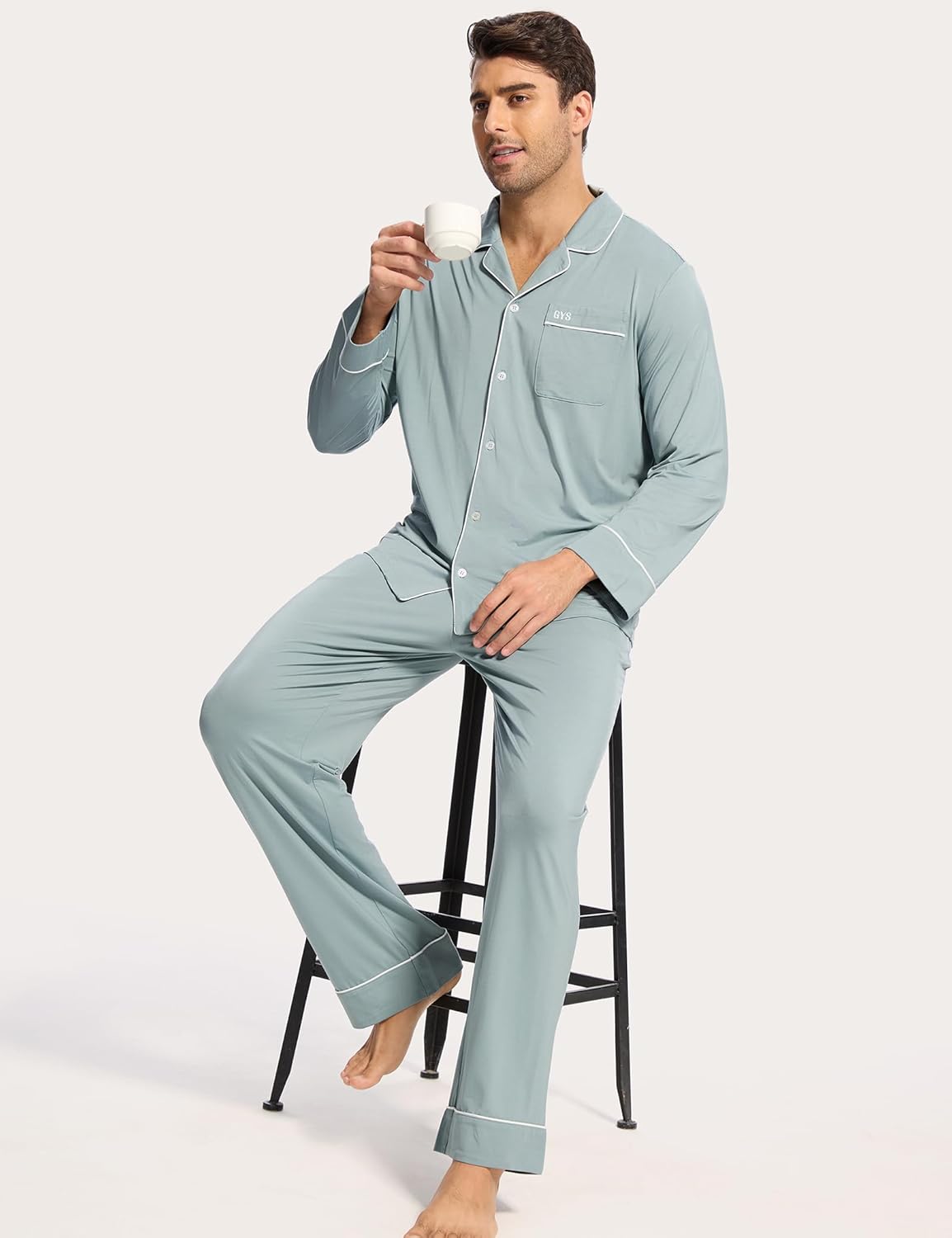 GYS Premium Bamboo Viscose Men's Pajamas Set Long Sleeve Button Down 2 Pieces Sleepwear Sets - Image 3