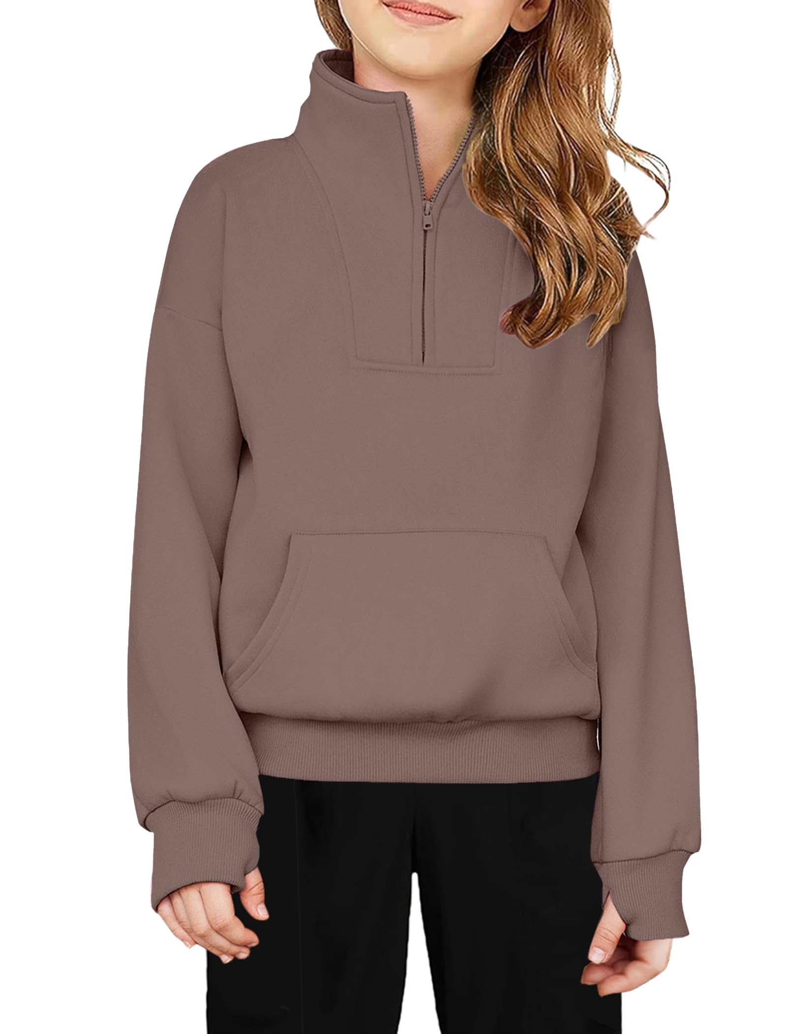 Arshiner Girls Half Zip Sweatshirt Fleece Quarter Zip Pullover Sweatshirts
