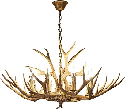 Antler Ceiling Light,Resin Large Antler Chandelier Lighting,Vintage Pendant Light Ceiling Lamp Fixture with E14 Base,for Dining Room, Living Room,Bar,Cafe A-8heads