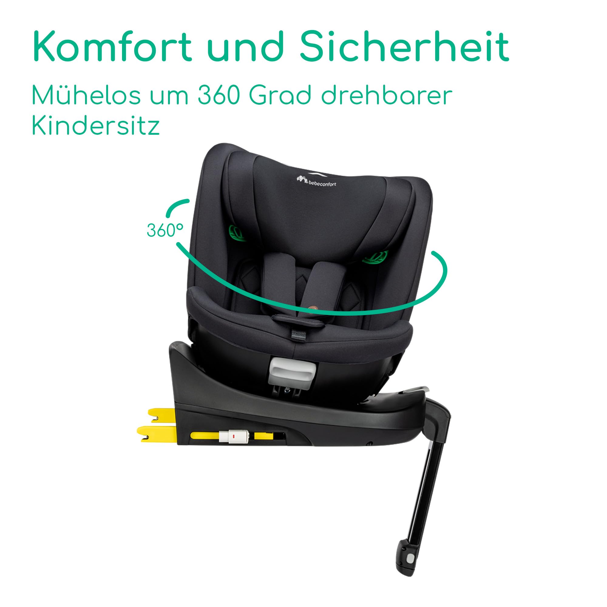 Bebeconfort RevolveFix Plus 360 i-Size, Autositz 360 Drehbar, 0–12 Jahre, 40–150cm, ISOFIX Kindersitz, Stützbein-Installation, 360-Grad-Drehung, 8 Liegepositionen, 12 Kopfstützenpositionen, Full Black
