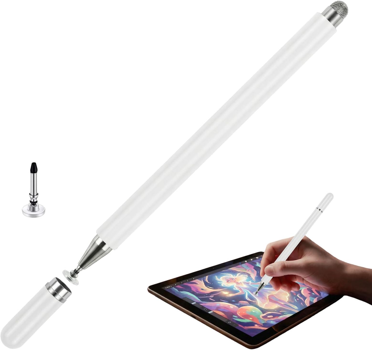 Stylus Pens for Touch Screens with Anti-Scrolling Design, 2 in 1 Disc & Fiber Tip Stylus Pen for iPad with Magnetic Adsorption, Compatible with All Touch Screens - Free Replacement Disc Tip