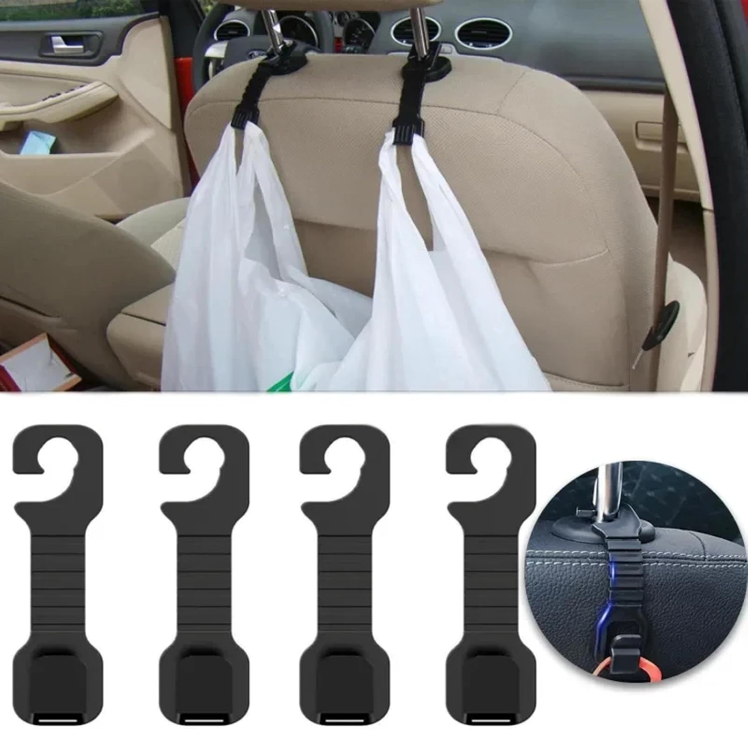 Car Retainer Fastener Clips Car Seat Hook Double Head Hooks Car Seat Back Headrest Hanger Fastener Clip(A-Black 1Pcs)