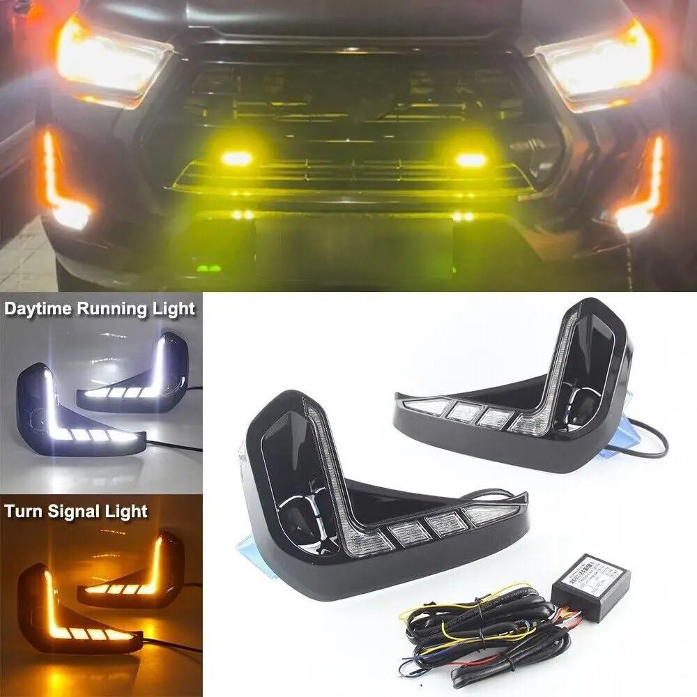 Luces Antiniebla Luz Niebla Para Toyota Para Hilux Para Revo 2020-2023: Luces Diurnas LED (DRL), Cubierta Negra Para Faros Antiniebla Con Intermitente Amarillo