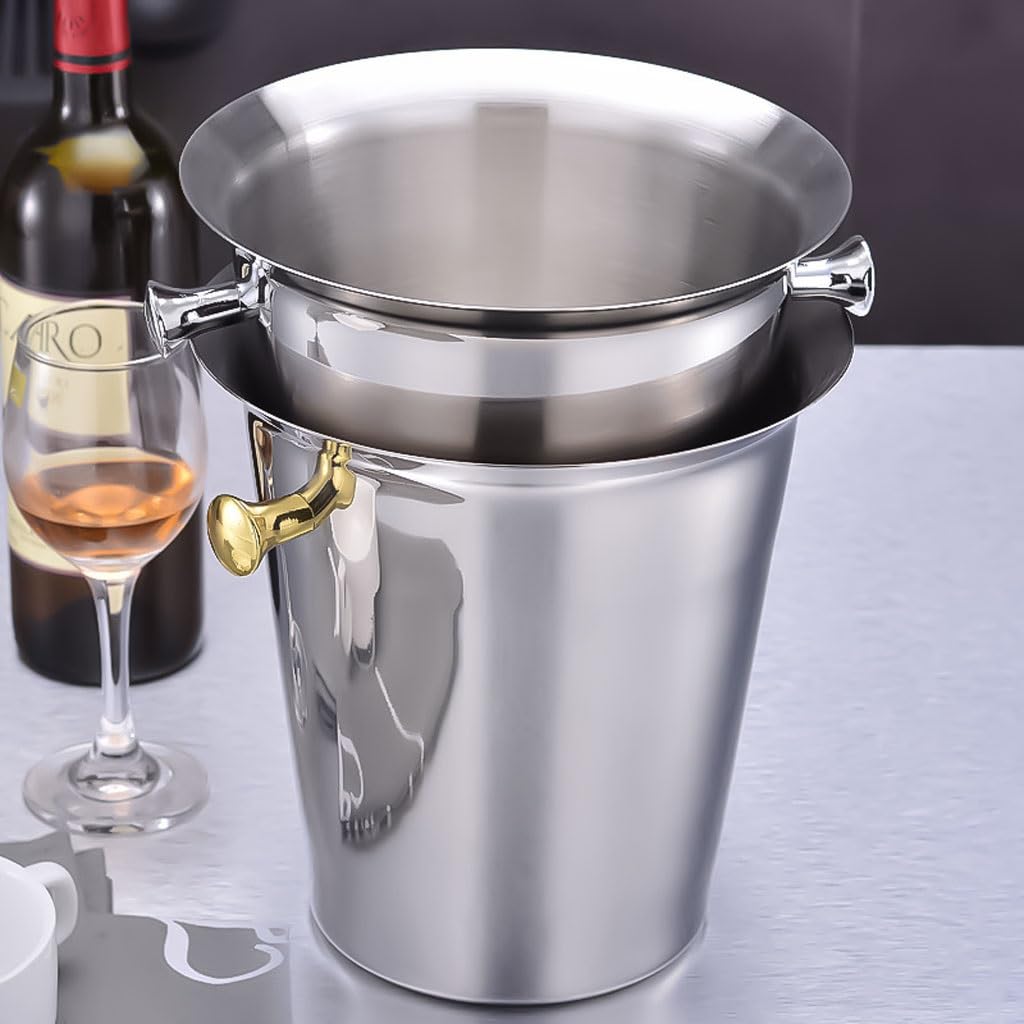 Secchio per birra con manici per il trasporto, in acciaio inox, lungo e stretto, per feste, vino, birra, club, bar, matrimoni, porta ghiaccio (oro, 2 l)