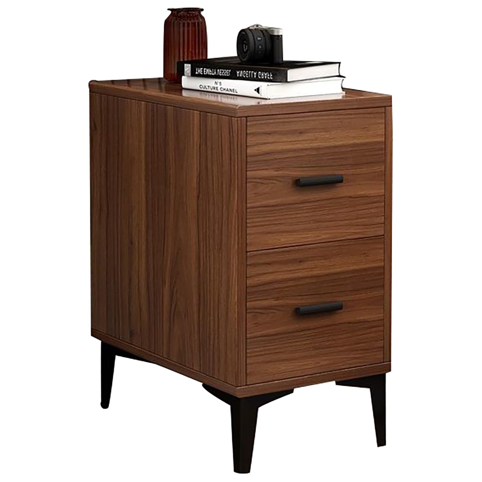 NHPJFDC White Nightstand 2 Drawer for Bedroom,Small Night Stand, Bedside Table for Bedroom and Sofa Side (Color : Walnut, Size : 45cm)