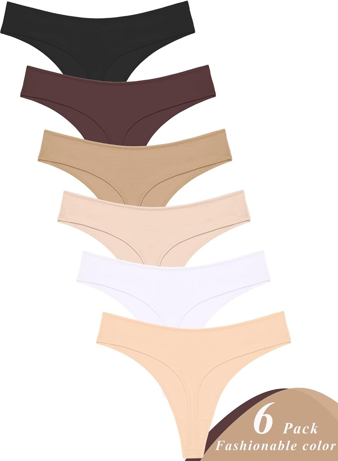 READY TO LOVE Cotton Underwear Women 6 Pack Sexy Breathable Thongs Panties