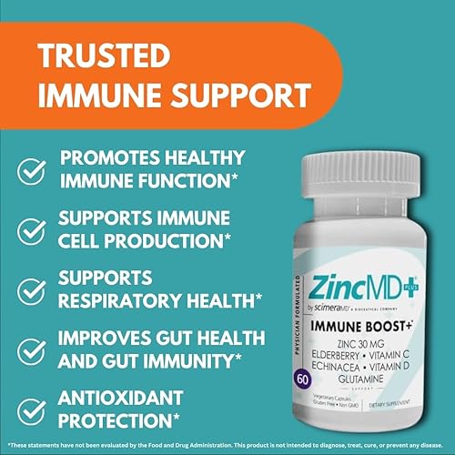 Miniatura 4 de ScimeraMD® ZincMD Suplemento de apoyo inmunológico con zinc, saúco, vitamina C, vitamina D y equinácea, 60 CT