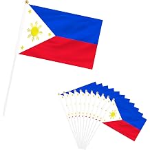50 Pack Philippines Hand Held Mini Flags, Small Filipino Stick Flags with Pole, International Country Flags, Festival Events, Parades, Patriotic, Indoor and Outdoor, Party Decorations Philippines