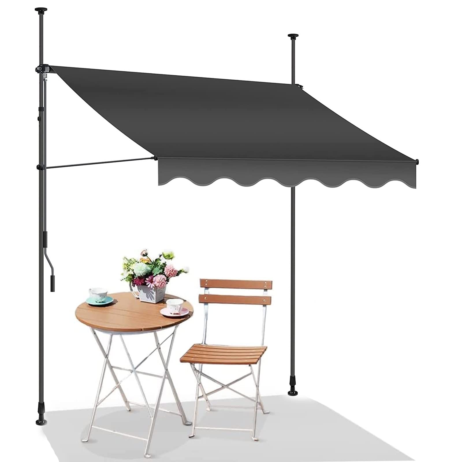 REALN Einziehbare Markise Balkon 3m Breit, Wasserdicht Klemmmarkise mit Kurbel, Sonnenschutz Ohne Bohren für Türen, Fenster, Deck, Hof, Veranda (Color 