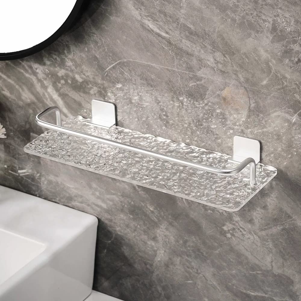 Caddy de douche d'angle en acrylique et aluminium de 40cm pour salle de bain