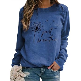 Dresswel Women's Dandelion Jumper Long Sleeves Dandelion Print Autumn/Winter 3A Blue L