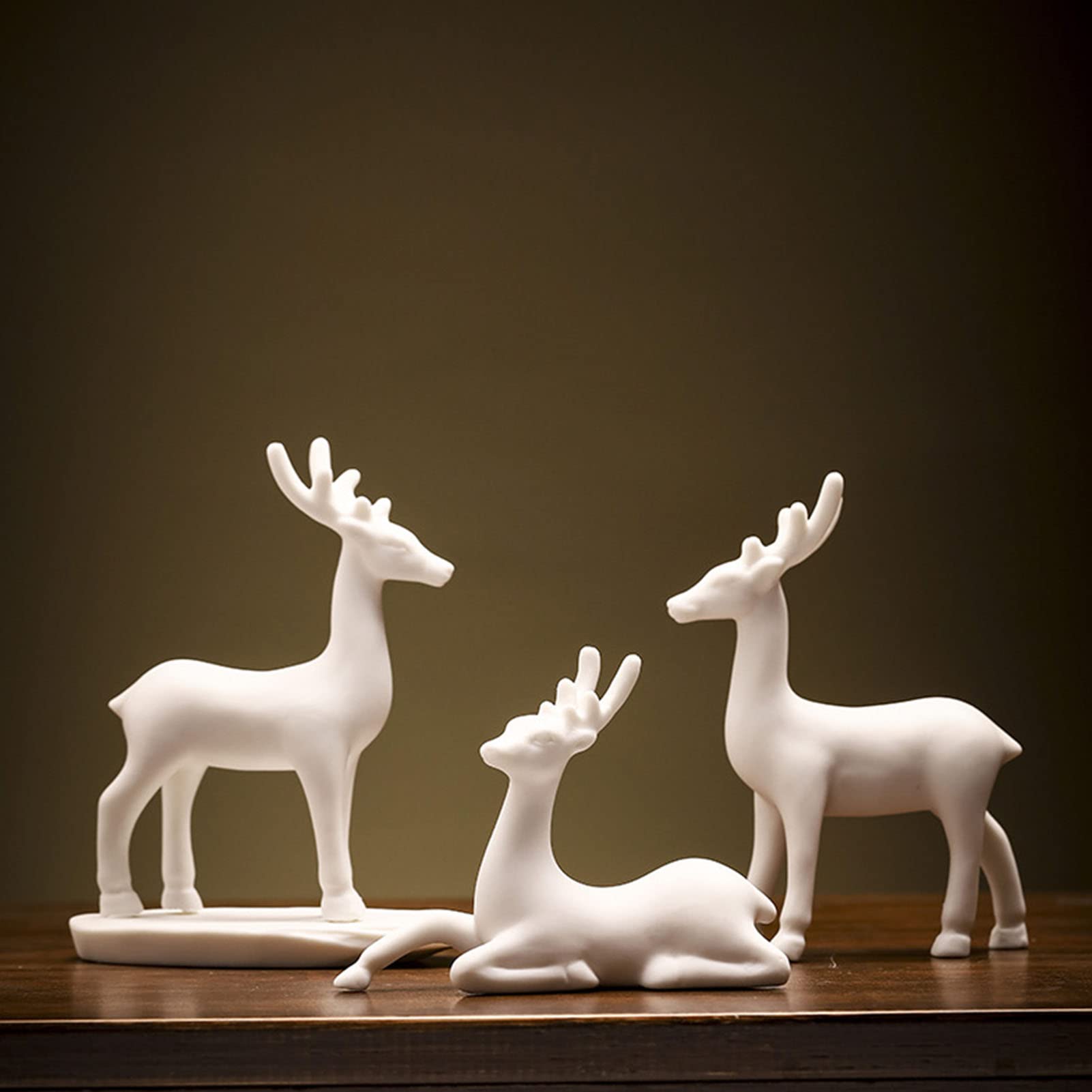 Tiydiygo3PCS Ceramic Christmas Reindeer Figurines Set,Small Anmial Reindeer Deer Sculpture Statues Collectible Figurines for Home Office Desk Tabletop Wine Cabinet Book Shelves Fireplace Decor