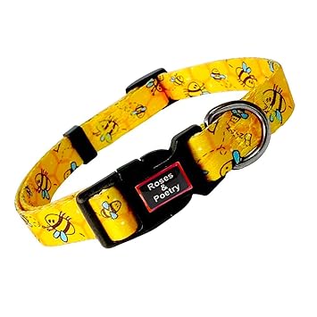 Roses&Poetry Dog Collar with Colourful Bee Patterns,Adjustable Durable Puppy Collars for Small Medium Large Dogs(Bee-S)