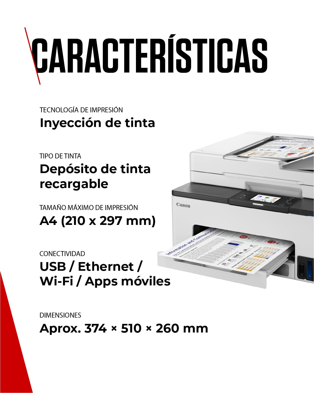 Canon MAXIFY GX2051 – Impresora MegaTank a Color, Copiadora, Escáner y Fax A4 | Hogar y Oficina | Conexión Wi-Fi, Ethernet y USB | Inyección de Tinta | Incluye 6 Botellas de Tinta