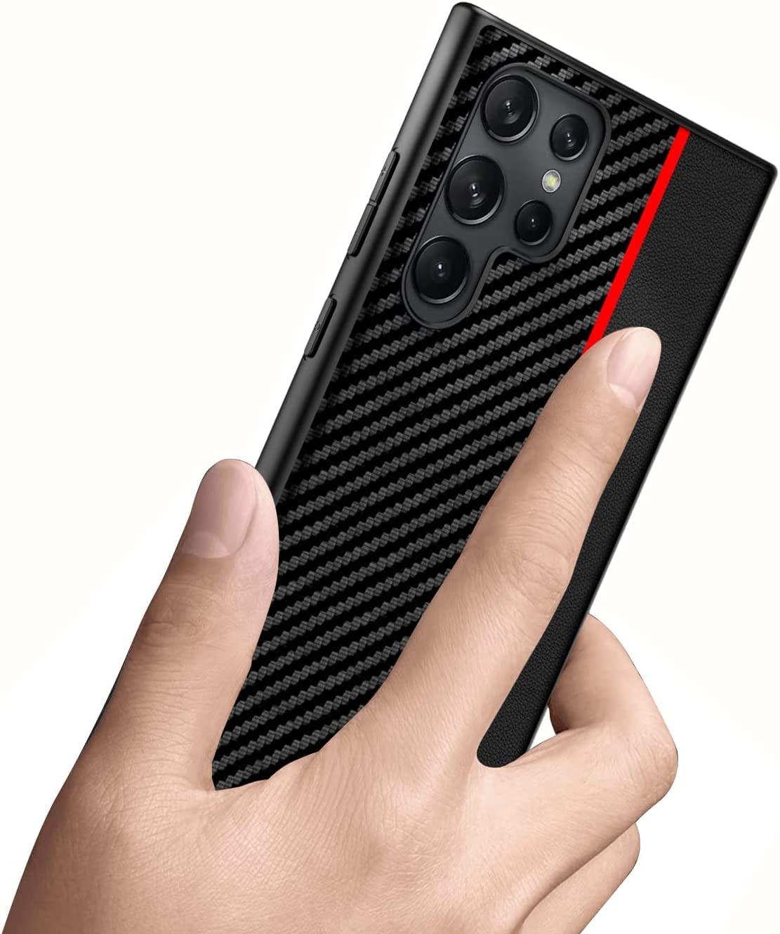 for Samsung Galaxy S23 Ultra Case: Slim Thin Carbon Fiber Classic Design Soft Hybrid Bumper Lightweight Anti Fingerprint Protective Cell Phone Cover Wireless Charging (Red)