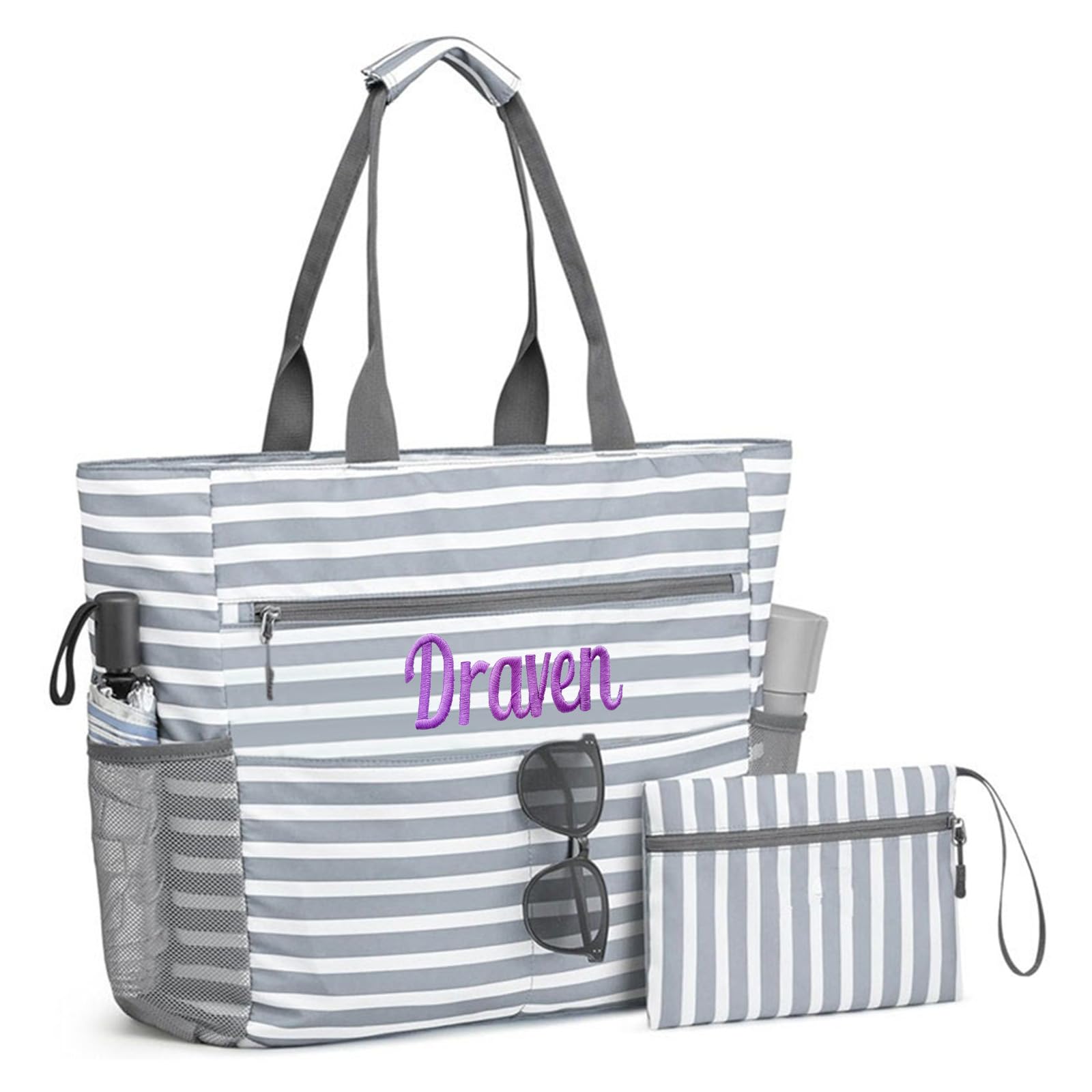 ZGCYSMHT Personalized Waterproof Beach Tote Bag Custom Sandproof Foldable Pool Bag for Women, Swim, Weekender Essentials