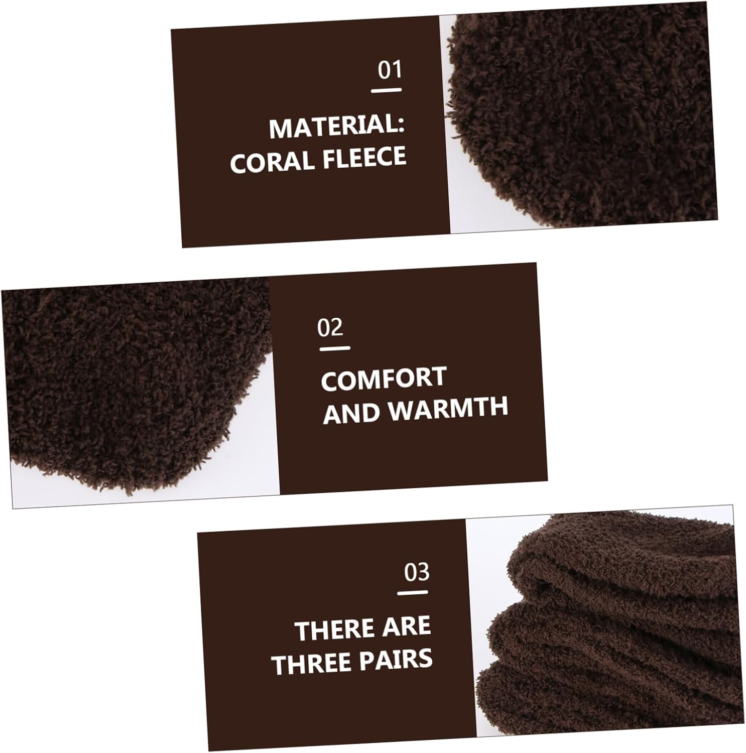 NOLITOY 3 Pairs Mens Fluffy Slipper Socks Thickened Warm Coral Fleece Sleeping Socks for Winter Solid Color Fuzzy Stockings Cozy Home Wear Coffee Brown