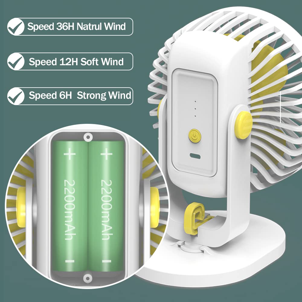 Wentylator biurkowy USB, 4000 mAh, ładowany mini przenośny wentylator z klipsem, 3 prędkości obrotu o 360°, automatyczny oscylujący cichy wentylator, osobisty wentylator do wózka dziecięcego, domu, biura, podróży, na kemping (czarny)