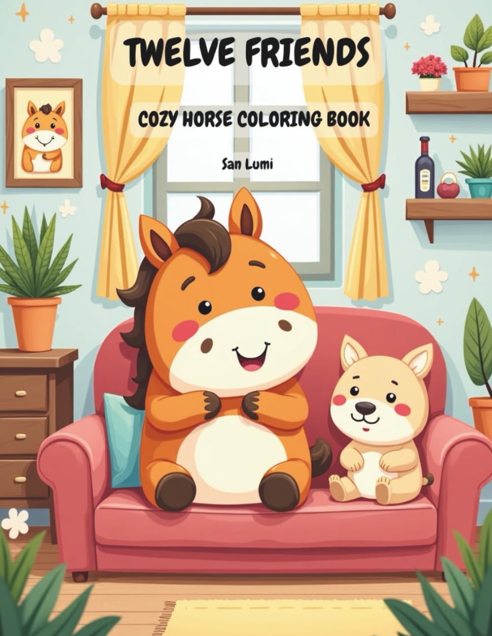 Twelve Friends: Cozy Horse Coloring Book: Cute and Cozy Coloring Pages for Relaxation and Stress Relief for Kids Adults