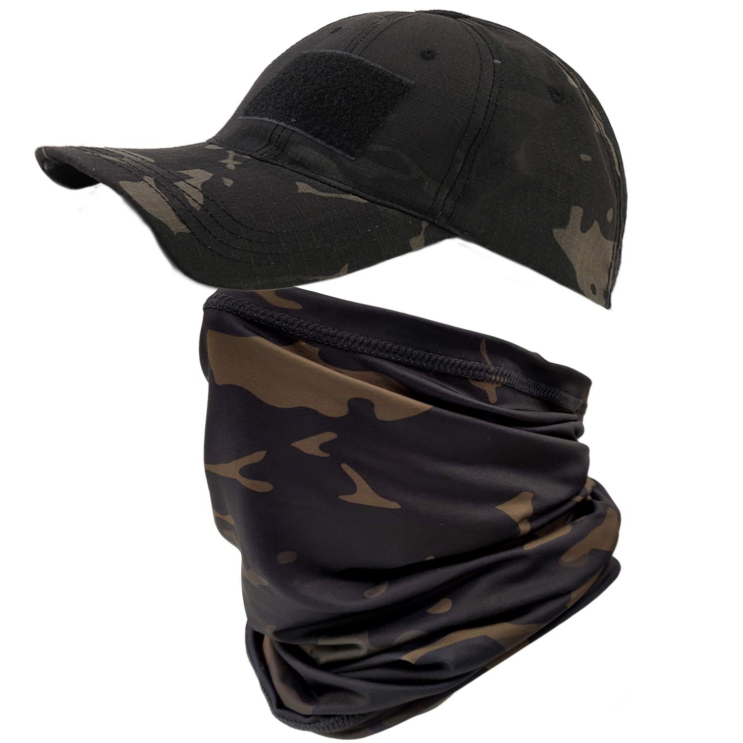 Ehsbuy Unisex Camo Black Baseball Caps For Men With Cooling Neck Gaiter Face Scarf Mask Army Tactical Military Hat Neck Tube Snoods For Running Hunting Camping Cycling Fishing Outdoor Sports