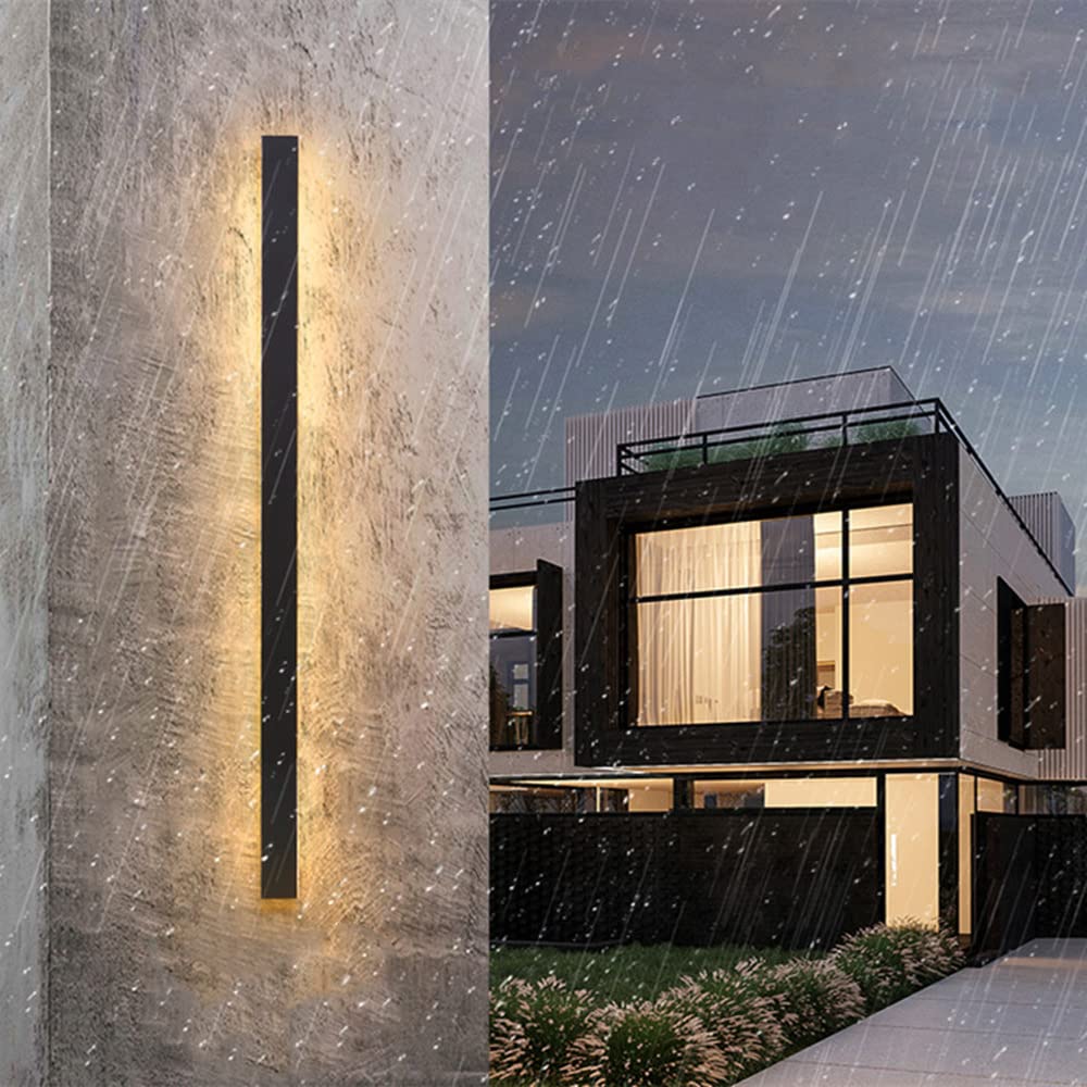 SXECAEPS Outdoor Long Wall Lamp Black Strip Sconce Waterproof IP65 Linear Porch Lighting Fixture, Minimalist Exterior Mounted Lamp, Garden Outside Sconces