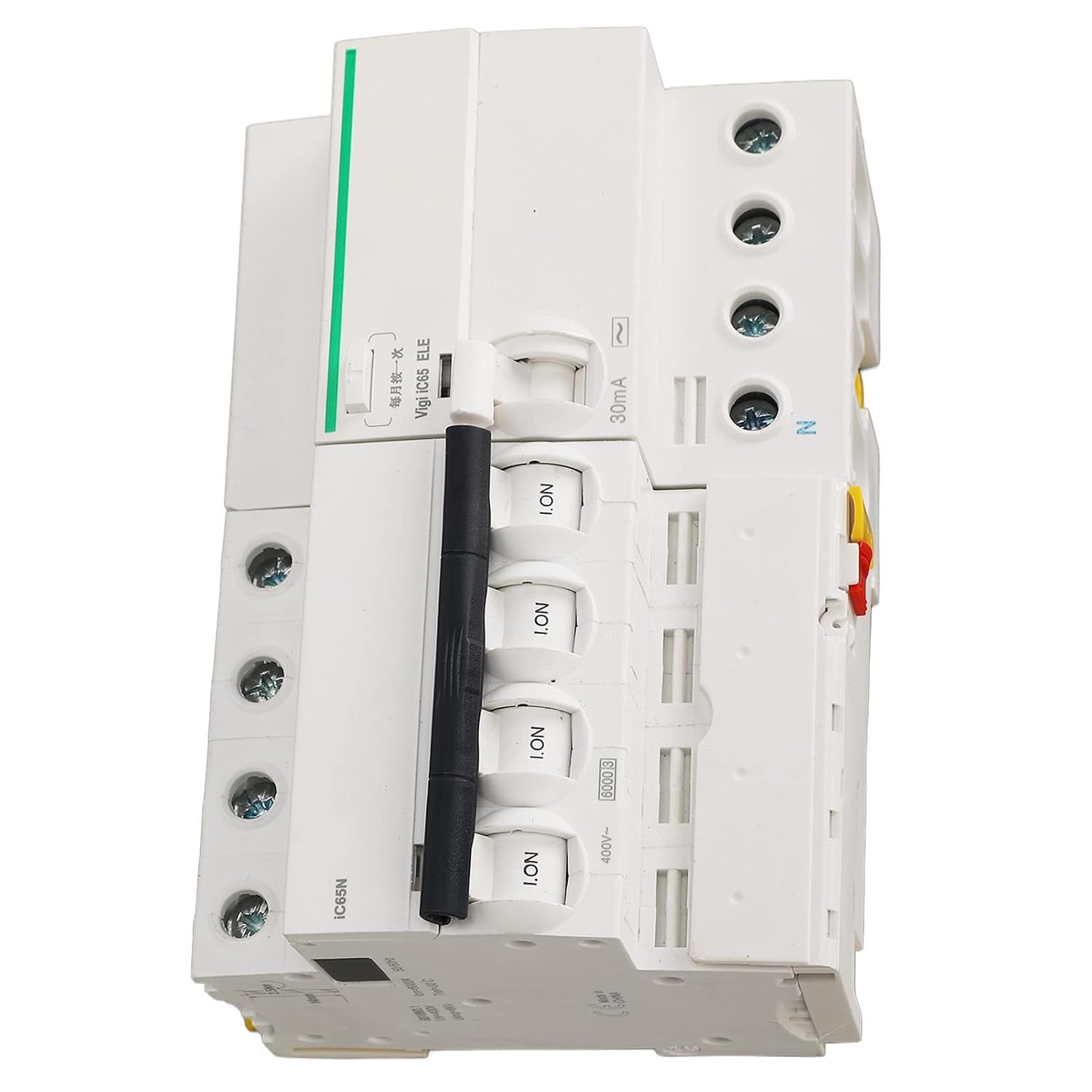 Miniature Circuit Breaker PA66 Flame Retardant Shell 4P and N Circuit Breaker with Leakage Protection Accessory AC400V Ensure Reliable Electrical Protection (10A)