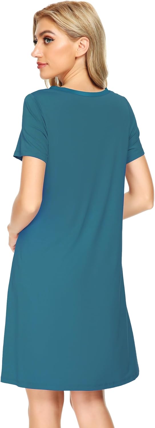 WiWi Super Soft Nightgowns for Women Cool Short Sleeve Night Shirt Bamboo Viscose Plus Size Sleepwear S-4X - Image 2