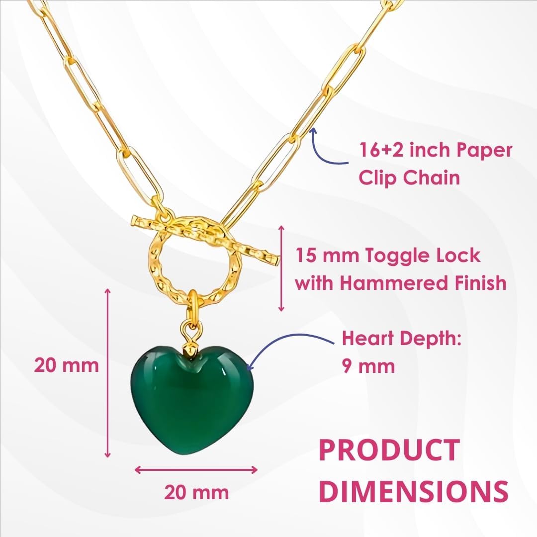 Gempires Gemstone Heart Front Toggle Necklace for Women with gold Paperclip Chain, Toggle Clasp Jewelry for Women, Gift for Her - Image 5