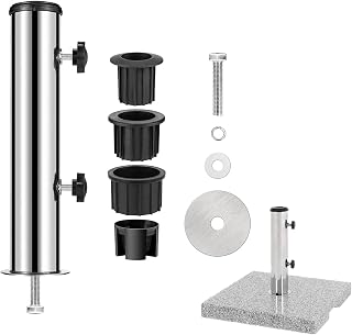 Outdoor Patio Umbrella Base Stand, Heavy Duty Stainless Steel Granite Umbrella Stand Tube, Patio Umbrella Stand Marble Flag Pole Holder for Yard, Garden, Deck, Backyard and Balcony
