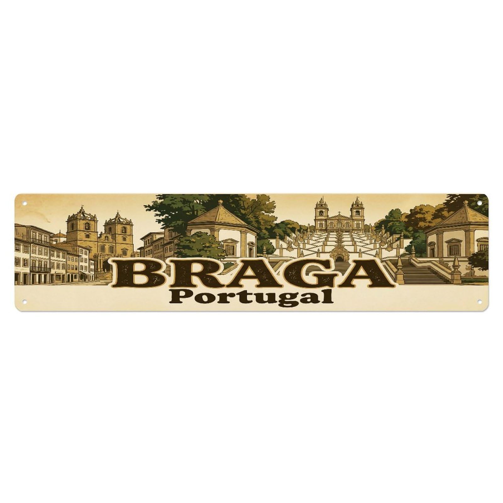 Tgrcjimh Style Metal Tin Sign Vintage Travel Portugal Braga