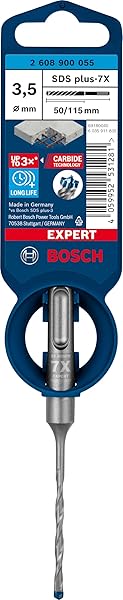 Gros plan sur le foret Bosch Expert SDS plus-7X, mettant en évidence sa pointe robuste en carbure conçue pour le béton armé.