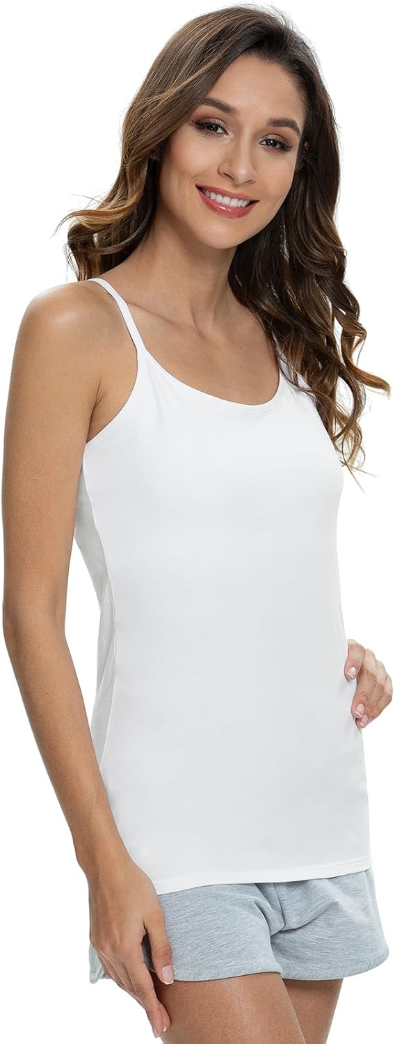 Knuffnee Womens Cotton Camisole with Shelf Bra Spaghetti Strap Tank Tops Adjustable Undershirt 3 Pack - Image 3
