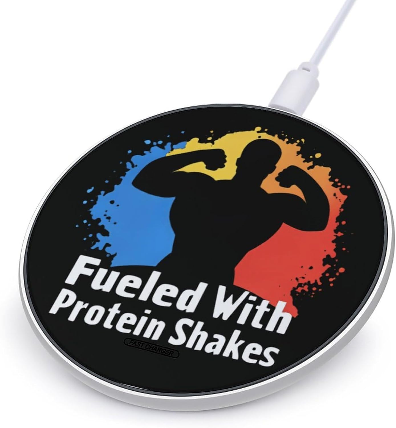 Fueled with Protein Shakes Wireless Charging Pad 10W USB Cable Compatible with iPhone 17/16/15/14/13/12 Series Samsung