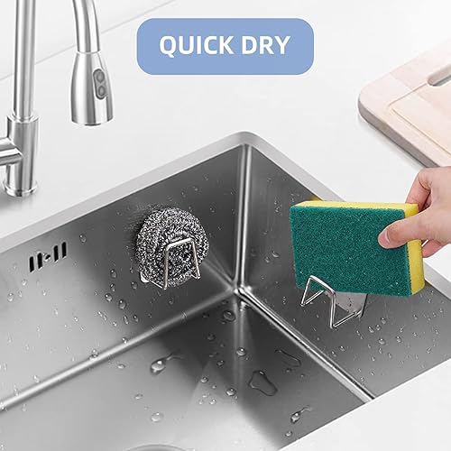 Miniatura 4 de Soporte de esponja para fregadero de cocina, organizador de fregadero de cocina con adhesivo fuerte, acero inoxidable SUS304, impermeable y de