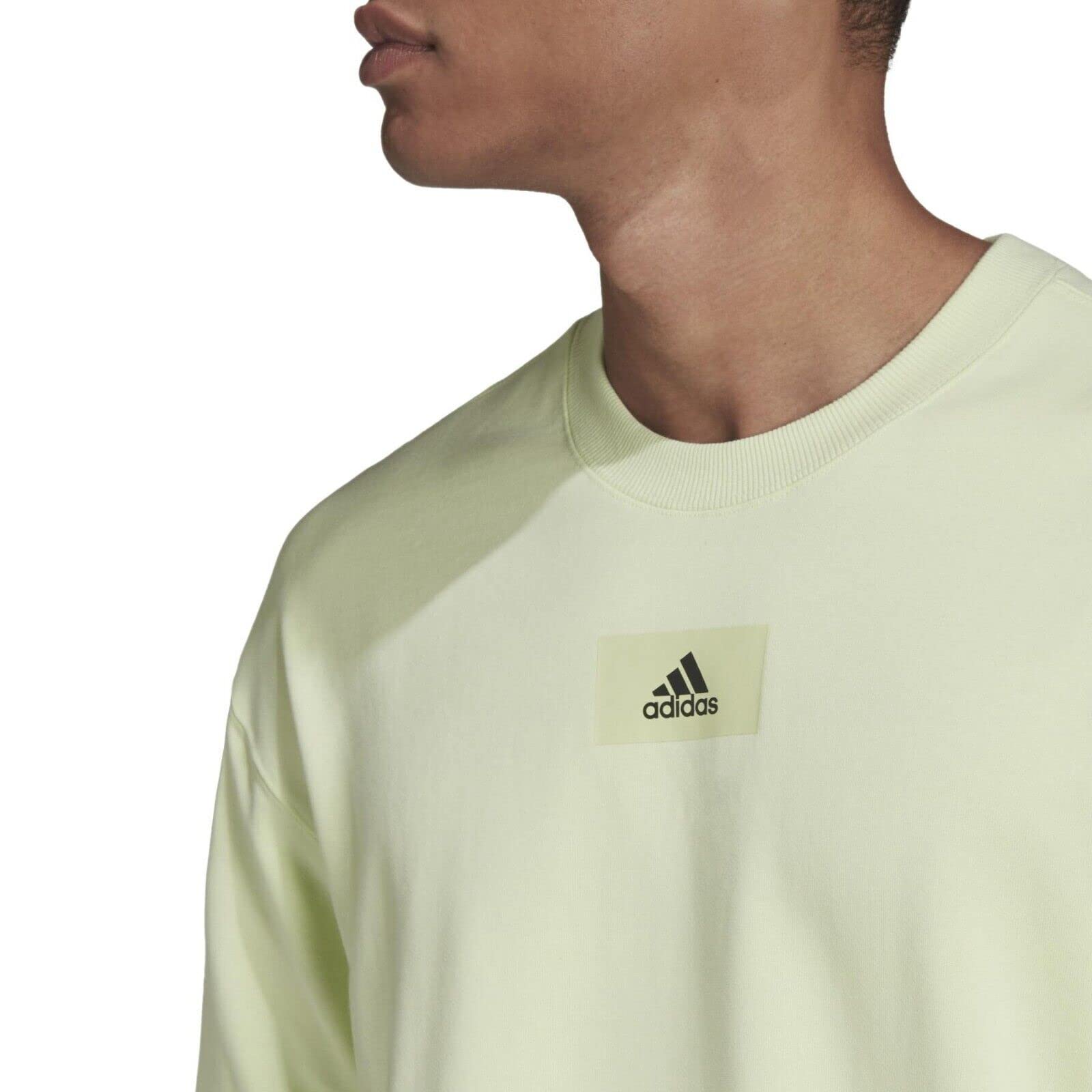 adidas Essentials FeelVivid - Sudadera con hombros caídos para hombre, casi lima