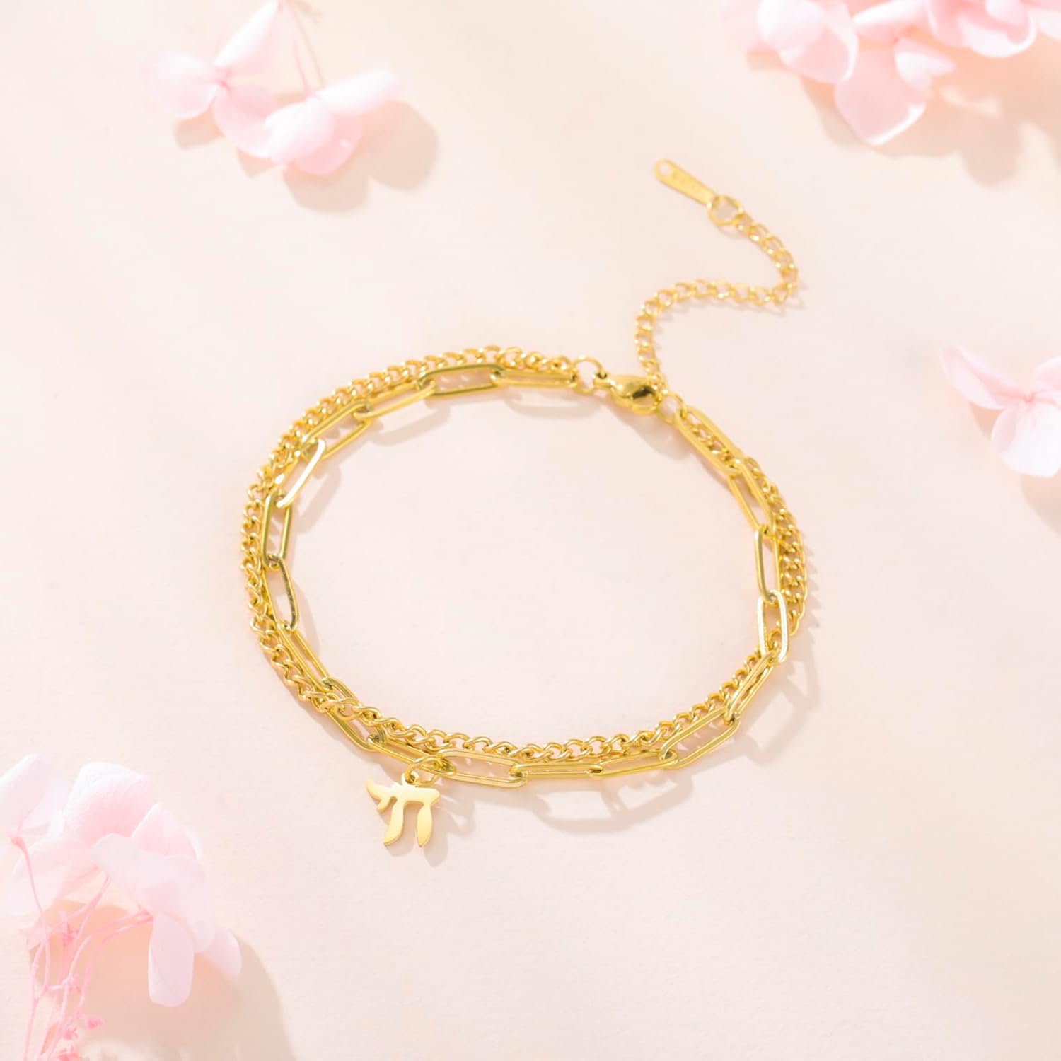 Amaxer Adjustable Double Layer Chai Symbol Anklet Stainless Steel Jewish Hebrew Life Charm Ankle Bracelet Judaism Religious Jewelry - Image 3