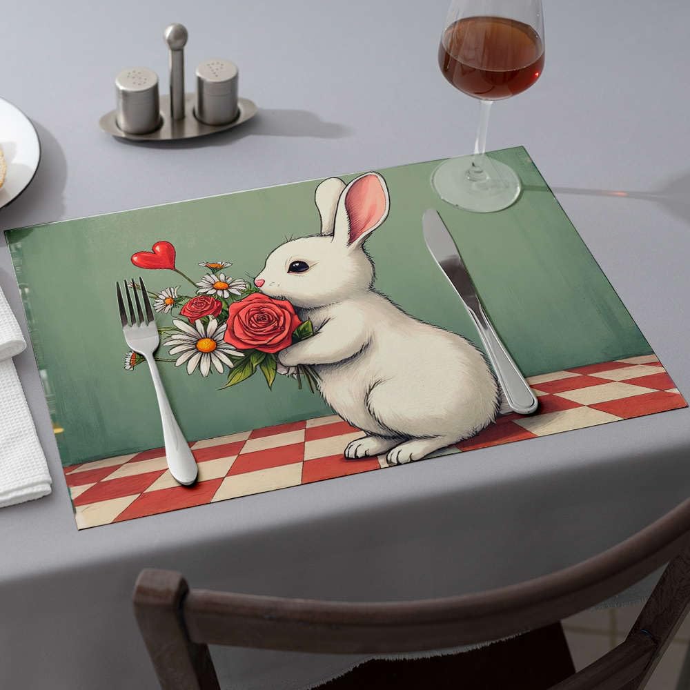 Sets de table lapin blanc bouquet de fleurs pour table basse et salle à manger